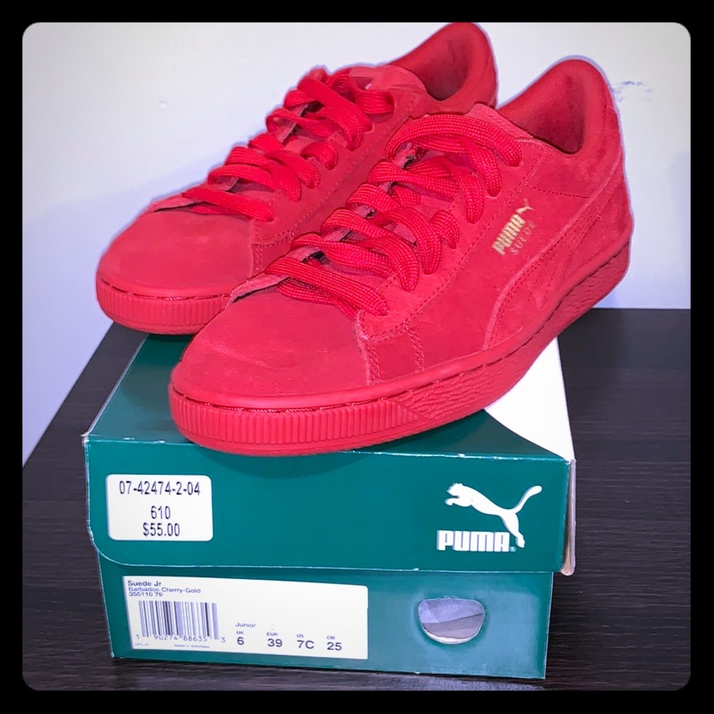 Puma Sneakers Red Suede with Gold Logo